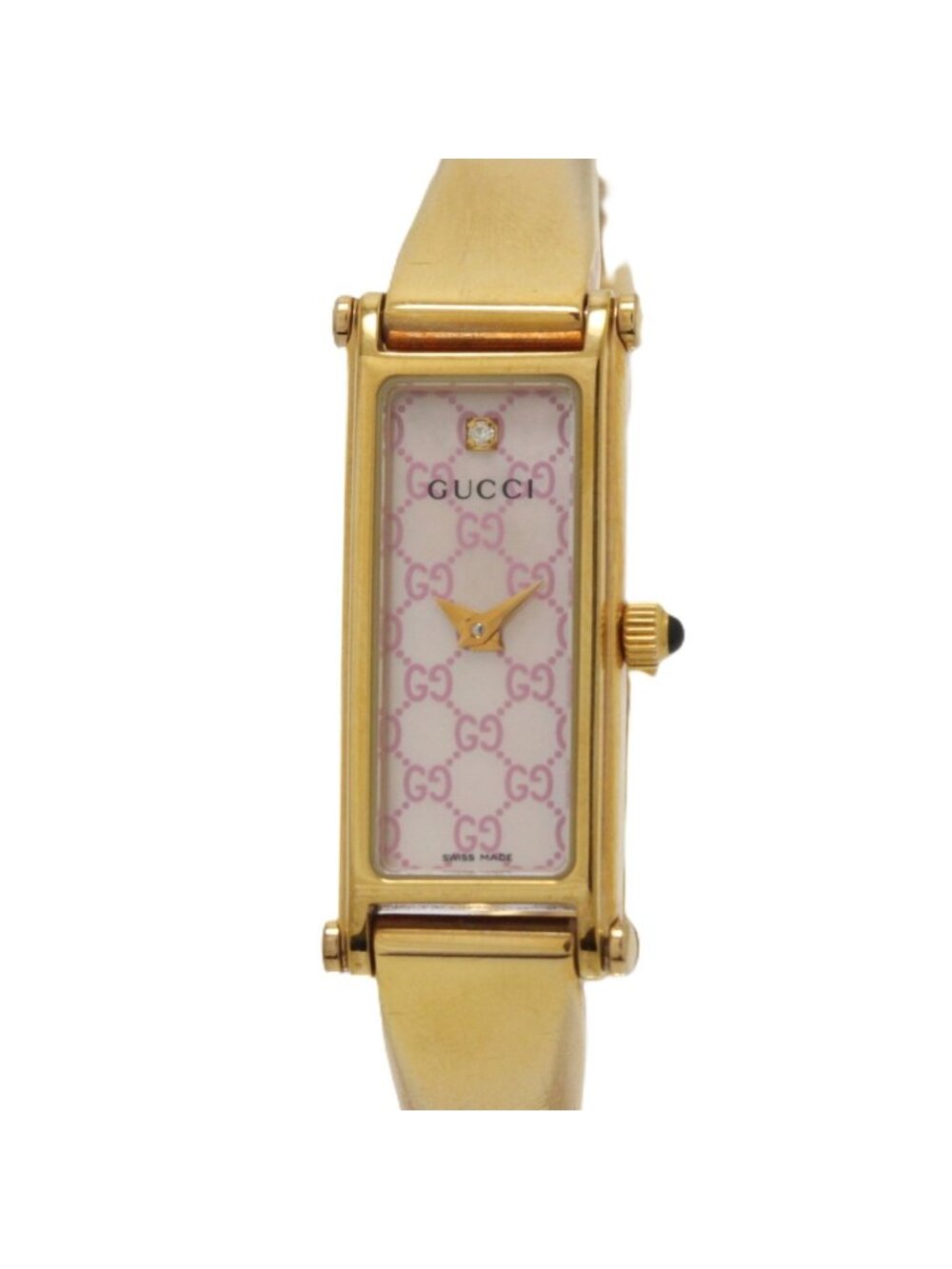 Gucci Bangle Watch Pink Shell Diamond Dial Quartz